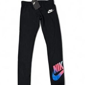 Nike Girls Black legging with pink and blue accents size Girls Medium NWT